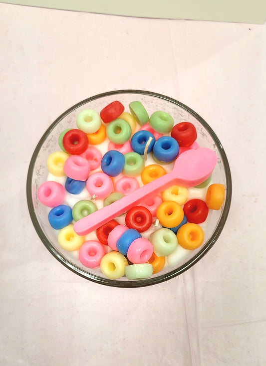 Realistically Scented FRUIT LOOPS candle.