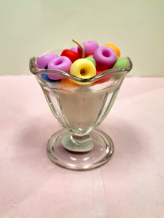 Realistically Scented FRUIT LOOPS candle.